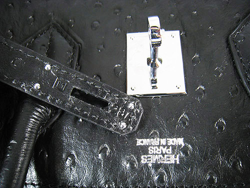 High Quality Fake Hermes Birkin 35CM Ostrich Veins Handbag Black 6089